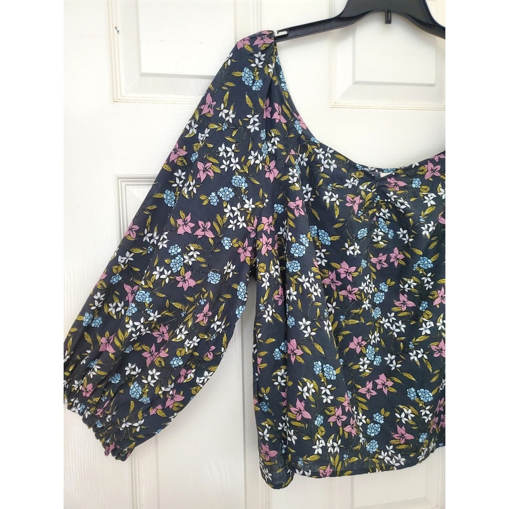ana Floral Blouse Black Pink Blue Balloon Sleeve Boho Cottagecore Plus Size 3X